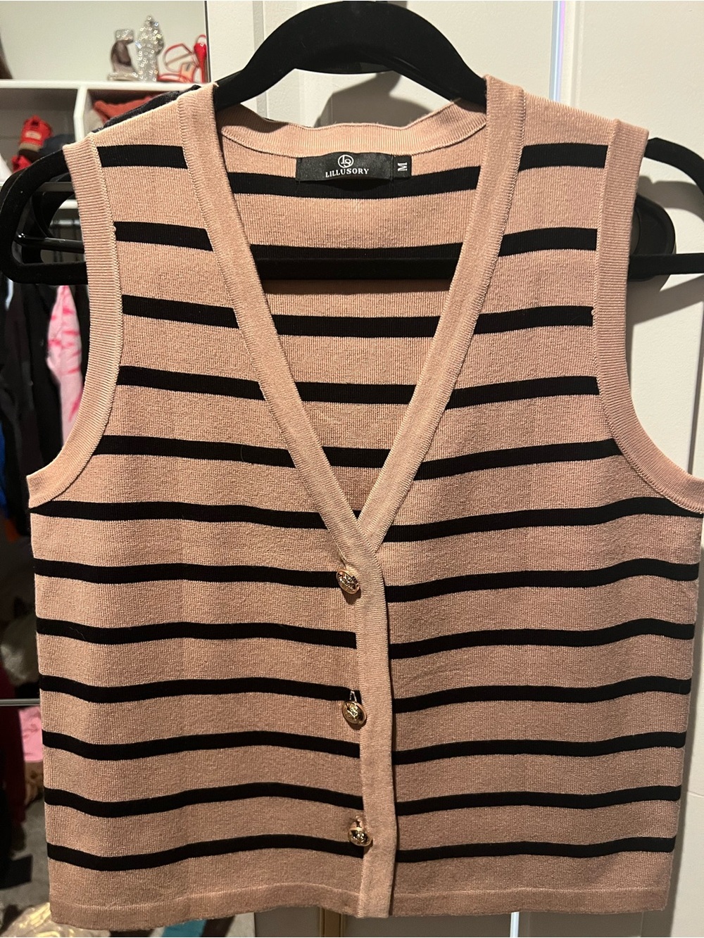 LILLUSORY Striped Knit Tank Top — Blush Pink & Black